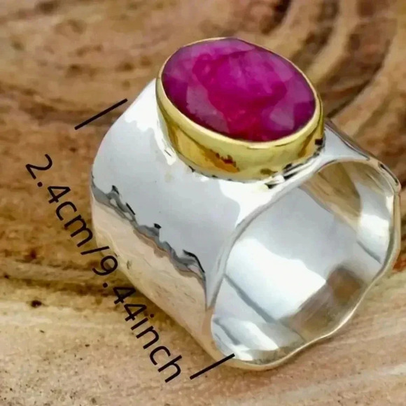 Luxurious Wide Band Pink Quartz Ring - Picture 2 of 4